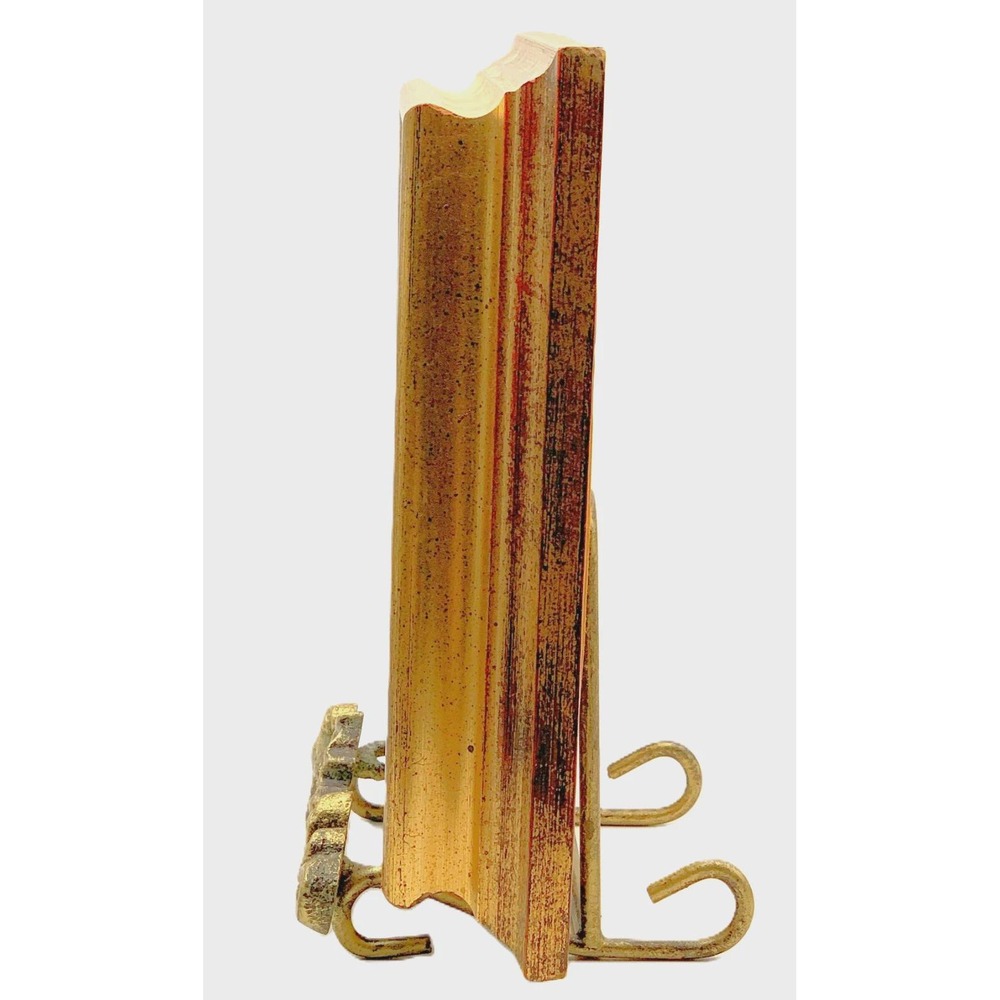 Cat Miniature Art Drawing in Lavish Gold Frame Iron Tabletop Easel Vintage 90s - Picture 6 of 10